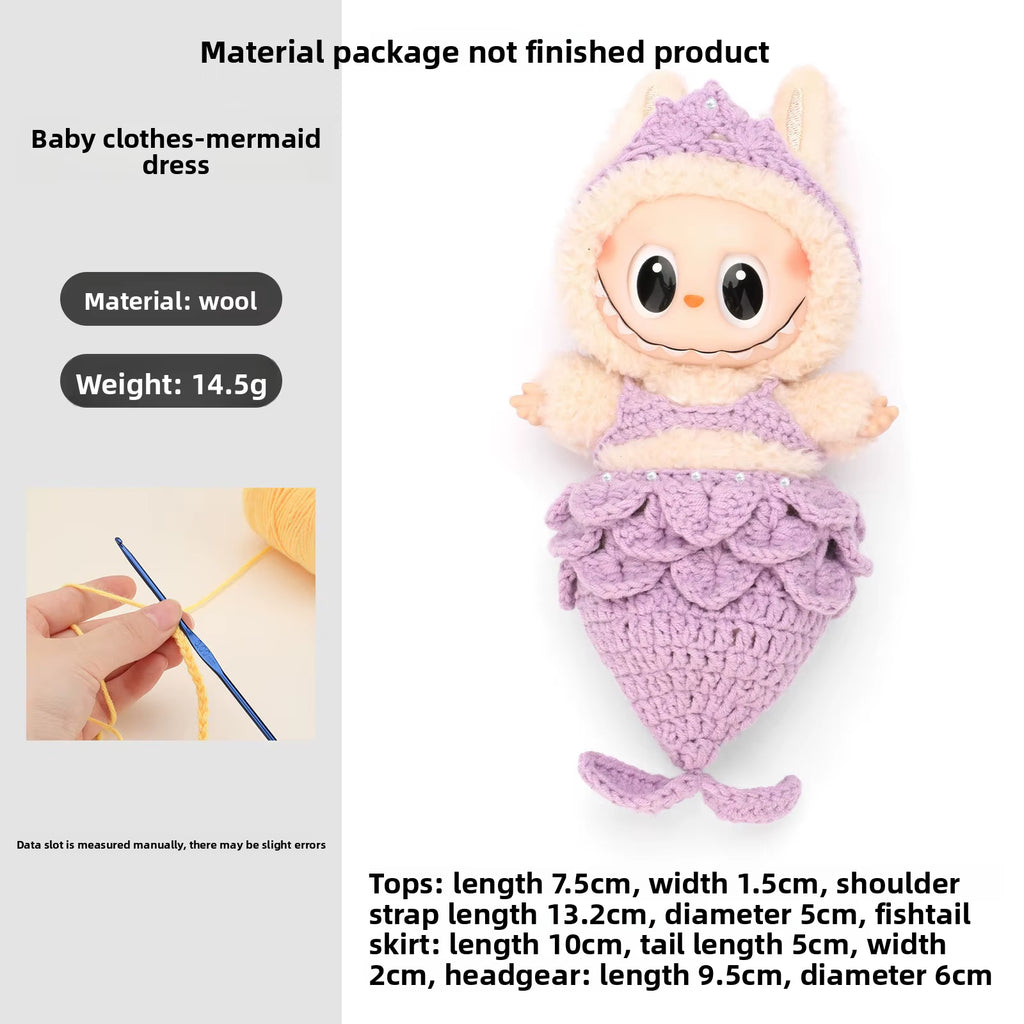 New Labubu Clothing Doll Doll Doll Clothes Hook Woven Material Bag Cute Dressing Jumpsuit Fish Tail Skirt